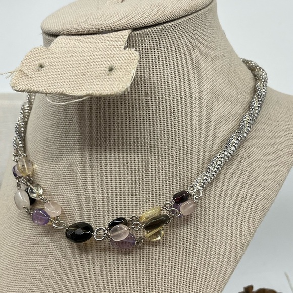 Vintage Milor Italy Sterling Silver 925 Necklace w/ Gemstones Adjustable 16-18" - Picture 5 of 12